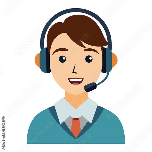 Fototapeta Friendly customer service agent wearing a headset in a modern vector style on transparent background