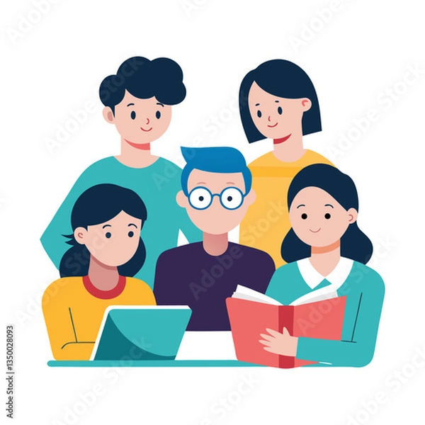 Fototapeta Group of students studying together with a focus on teamwork and learning on transparent background