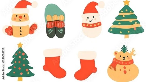 Fototapeta Cute Christmas characters and elements.