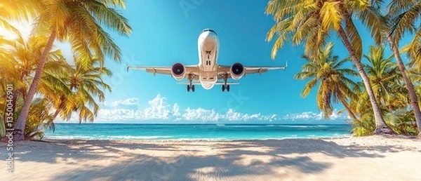Obraz Tropical Beach Airplane Landing