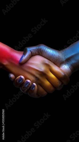 Obraz Two hands clasped in a diverse handshake