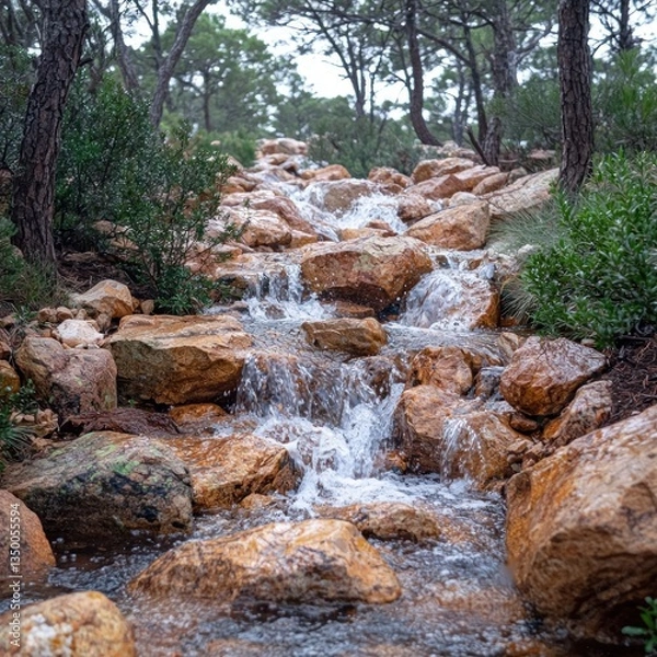 Obraz Rustic water cascading over rocks