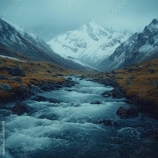 Obraz Mountain Stream Flowing Through Valley