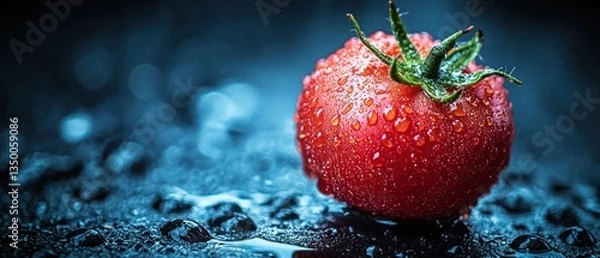 Obraz Fresh tomato, wet with water droplets