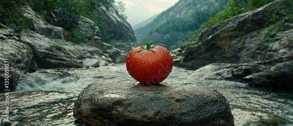 Obraz Ripe Tomato on a Rocky Stream