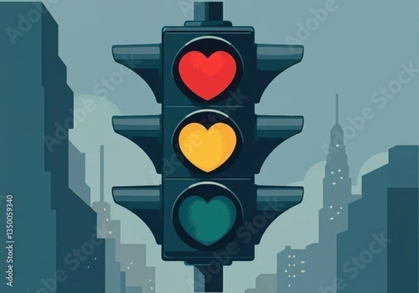 Obraz Heart-themed traffic light symbolizing love and connection in urban life