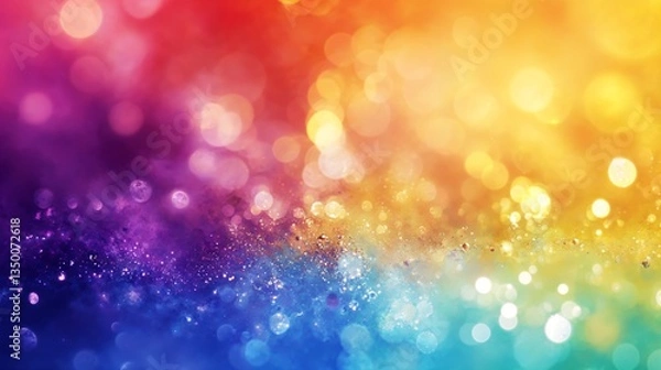 Fototapeta A dazzling cosmic-inspired bokeh scene with radiant rainbow hues symbolizing pride, inclusivity, and celebration. Vibrant, dreamy, and uplifting for creative design.