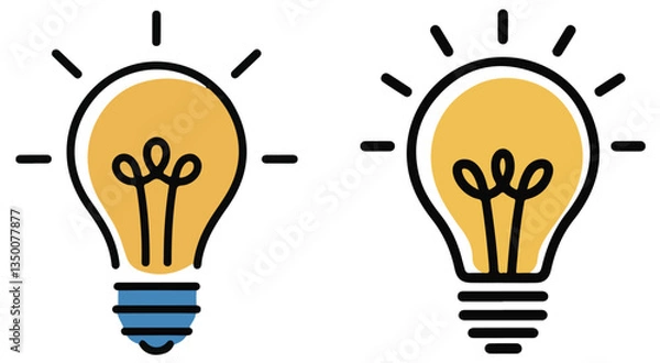 Fototapeta Flat vector illustration of multiple light bulbs representing ideas, creativity, and energy