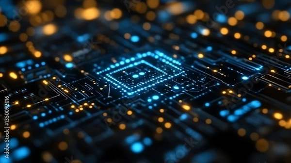 Fototapeta Glowing CPU on circuit board.