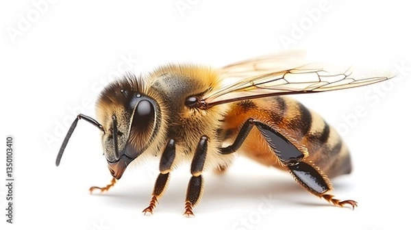 Fototapeta Honeybee close-up, isolated on white.