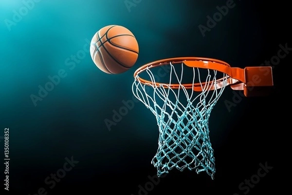 Fototapeta Basketball Swish for Night Game, Close-Up.