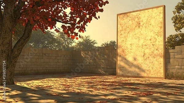 Fototapeta Autumnal scene with large blank canvas.