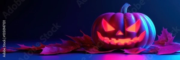 Fototapeta Glowing Jack-o'-lantern on Autumn Leaves