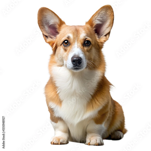 Fototapeta Pembroke Welsh Corgi side view, alert expression, perked ears, fluffy coat. transparent background