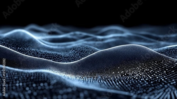 Fototapeta Digital Waves: An abstract digital depiction of undulating waves, created from countless tiny illuminated points of light, forming a mesmerizing, futuristic, and atmospheric visual. 