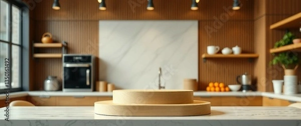 Fototapeta Kitchen podium background food product stand table pedestal display wooden platform Empty podium cou