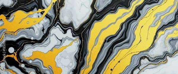 Obraz Gold abstract black marble background art paint pattern ink texture watercolor white fluid wall Abst