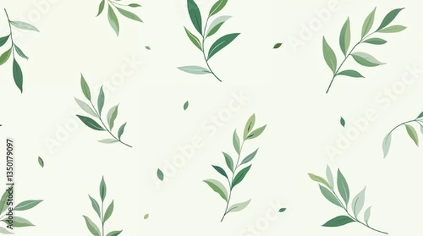 Fototapeta A simple and elegant leaf pattern with soft green stems on a neutral background. Minimalist, modern, and nature-inspired, perfect for home decor and branding.
