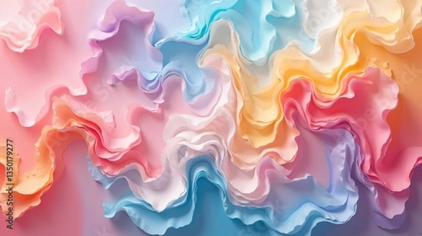 Fototapeta A mesmerizing fluid wave pattern in pastel tones of blue, pink, and peach, resembling soft silk. Dreamy, artistic, and perfect for creative design projects.