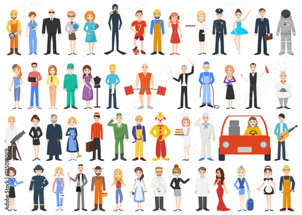 Fototapeta Set of different professions. People isolated on white background. Vector illustration. 