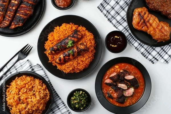 Fototapeta Highquality array of diverse dishes in cinematic top view