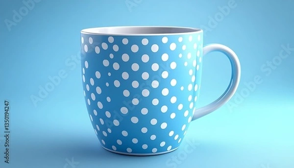 Obraz Blue polka dot mug on blue background.