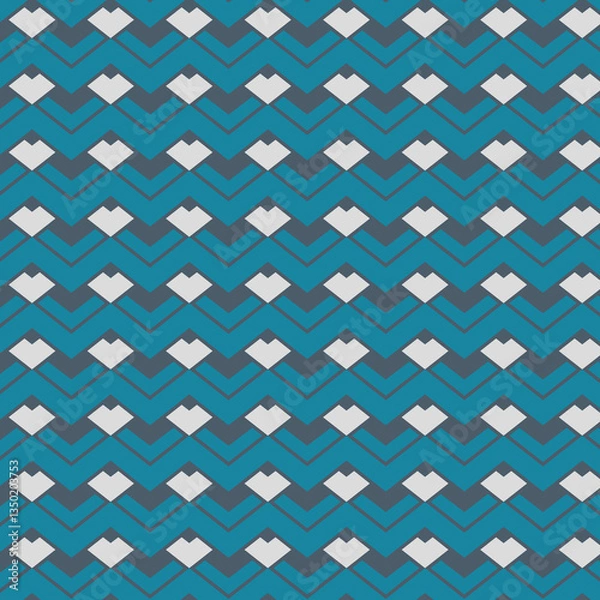 Fototapeta Teal and White Geometric Pattern with Chevron Shapes, Modern Design for Backgrounds, Textiles, Cards, Decor