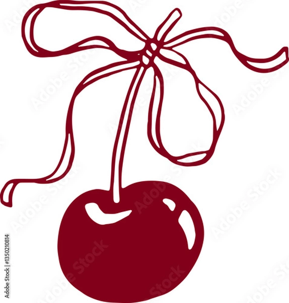 Obraz Cherry with ribbon bow. Coquette illustration.