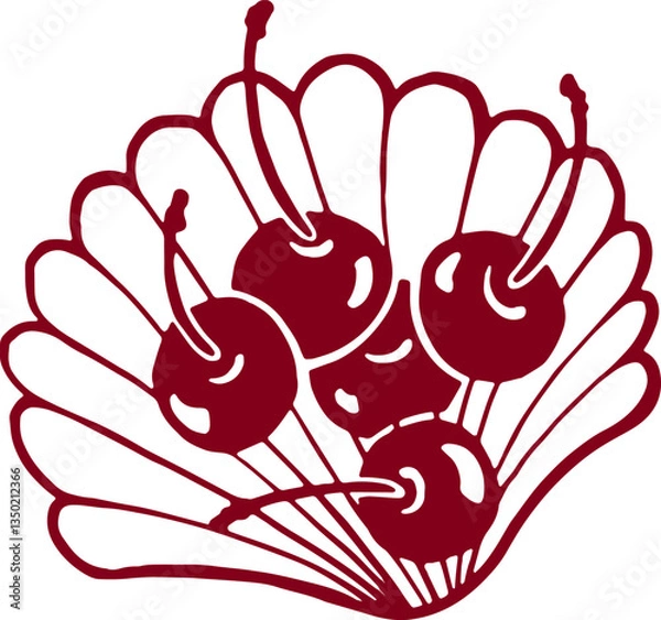 Obraz Cherry in a shell. Rococo coquette illustration.