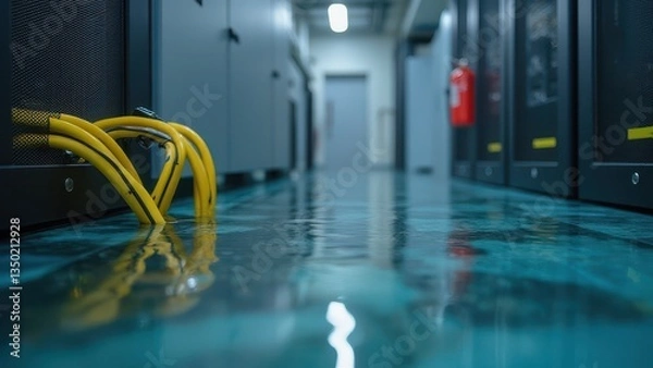 Obraz Flooded Server Room with Submerged Cables