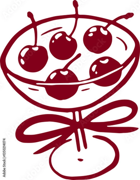 Fototapeta Cocktail with cherry and bow. Coquette rococo art.