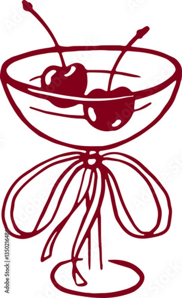 Obraz Cocktail with cherry and bow. Coquette rococo art.