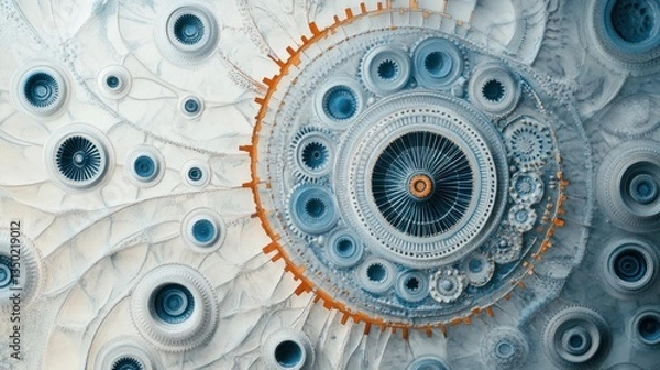 Fototapeta Abstract machinery design, intricate circular pattern, technological background, futuristic, visual art