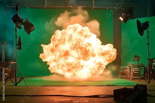 Obraz Cameras filming explosion on green screen set