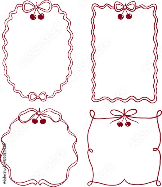 Obraz Retro hand drawn coquette frames with cherry.