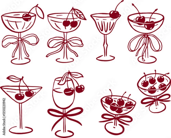 Obraz Cocktail with cherry and bow. Coquette rococo art.