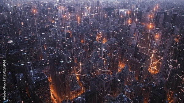 Obraz Futuristic city aerial at night.  Possible stock photo use cityscape