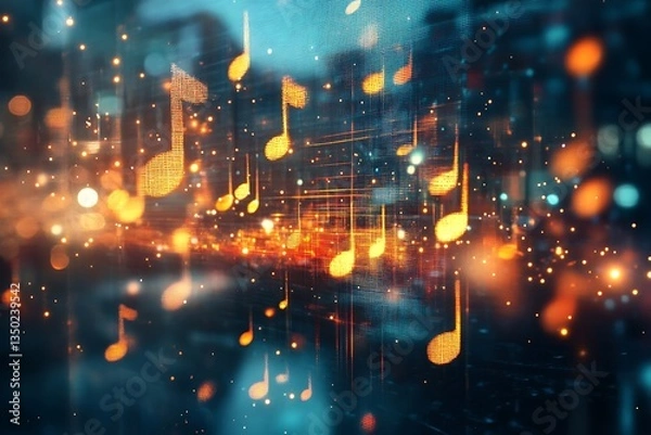 Obraz Floating music notes creating a symphony of light and sound