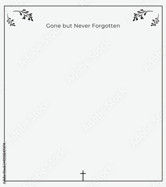 Fototapeta Graceful Funeral Memory Card with Light Angelic Background, Decorative Holy Borders, Gentle Leaves, and Room for Spiritual Tribute and Personal Photograph