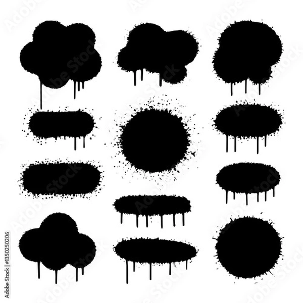 Fototapeta Grunge Ink Brush Strokes Set. A collection of bold ink brush strokes with splatter effects, ideal for creative projects.