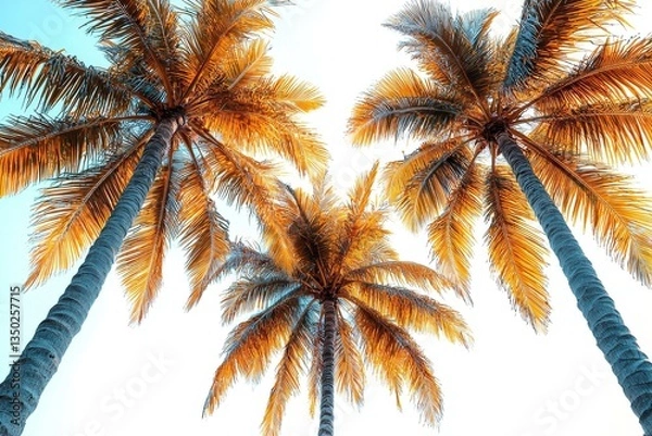 Fototapeta The Cocos nucifera coconut palm tree is offered as an isolated cutout in three different models, suitable for use in designing landscapes