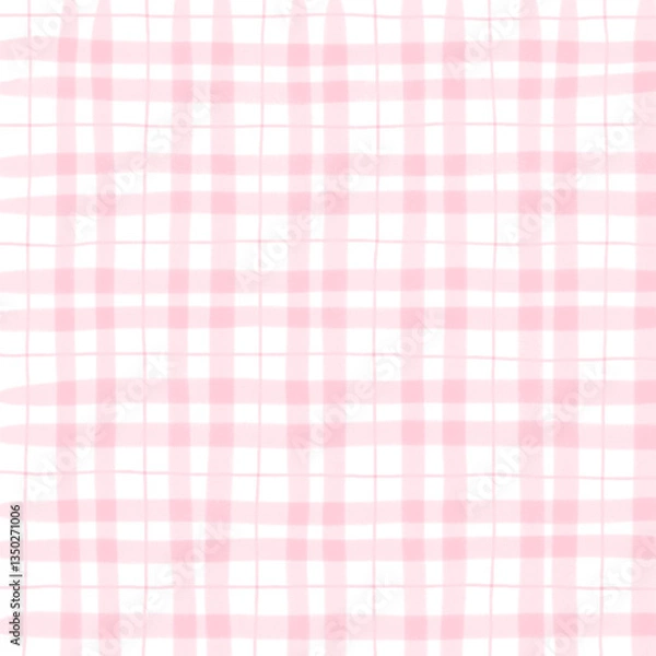 Fototapeta Pink Plaid Gingham Hand Drawn Background Pattern Overlay