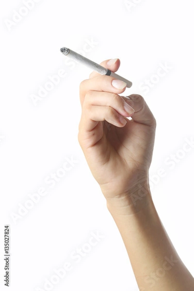 Obraz Studio Shoot of Hand Holding papieros na białym tle