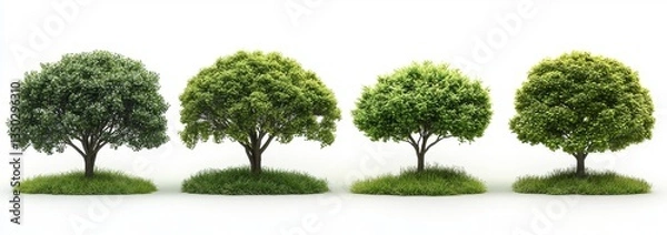 Obraz D rendering PNG featuring isolated trees with unique growth shapes set against transparent backgrounds for gardening