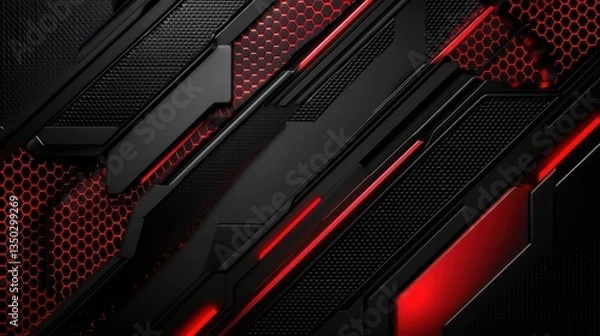 Fototapeta Abstract Metallic Red & Black Tech Frame Background
