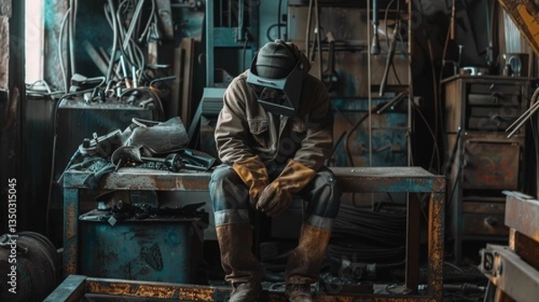 Obraz Welder resting in workshop.