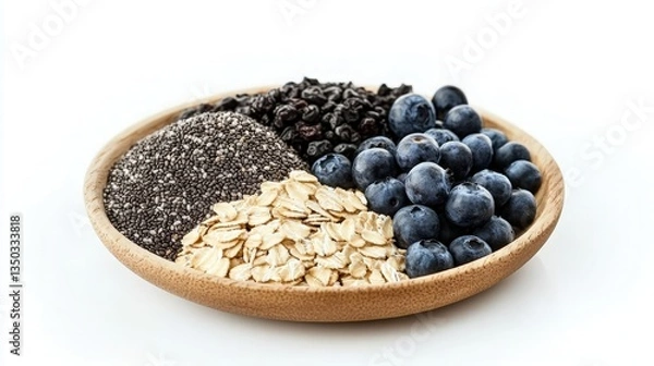 Obraz Nutritious Breakfast Bowl Loaded with Oats, Chia Seeds, and Fresh Blueberries for a Healthy Start to Your Day