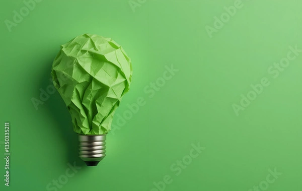 Fototapeta Creative idea, Inspiration, New idea and Innovation with Corporate Social Responsibility (CSR) concept, Green crumpled paper light bulb on green background.