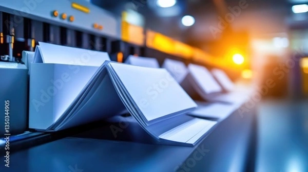 Fototapeta A high-speed automatic paper folding machine creating brochures and flyers.