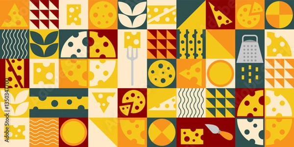 Fototapeta Seamless geometric cheese pattern in modern flat design. Perfect for food packaging, restaurant branding, textile, and digital backgrounds.